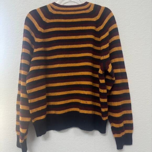 Doen Dana Striped Knit Crewneck Cashmere Sweater Gold Black Burgundy Size Large - Picture 3 of 6
